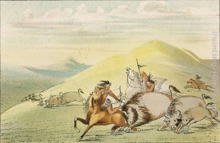 Native American Sioux Hunting Buffalo on Horseback painting - George Catlin Native American Sioux Hunting Buffalo on Horseback art painting
